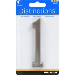 Hillman Distinctions 4 in. Silver Zinc Die-Cast Self-Adhesive Number 1 1 pc