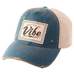 Karma Gifts Don't Kill My Vibe Trucker Hat Beige/Blue One Size Fits Most