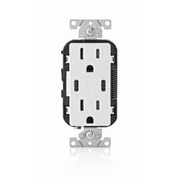 Leviton Decora 15 amps 125 V Duplex and Type C White Outlet and USB Charger 5-15R 1 pk