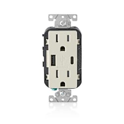 Leviton Decora 15 amps 125 V Type A/C Duplex Light Almond Outlet and USB Charger 5-15R 1 pk