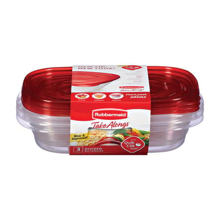 Rubbermaid Take Alongs Containers + Lids, Divided Rectangles - 3 pack, 3.7 Cup, Clear