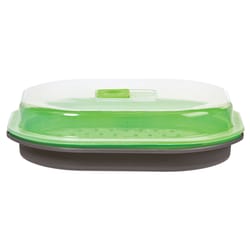 Progressive Prep Solutions Gray/Green Polypropylene Microwave Steamer Plate W/Lid 1 qt
