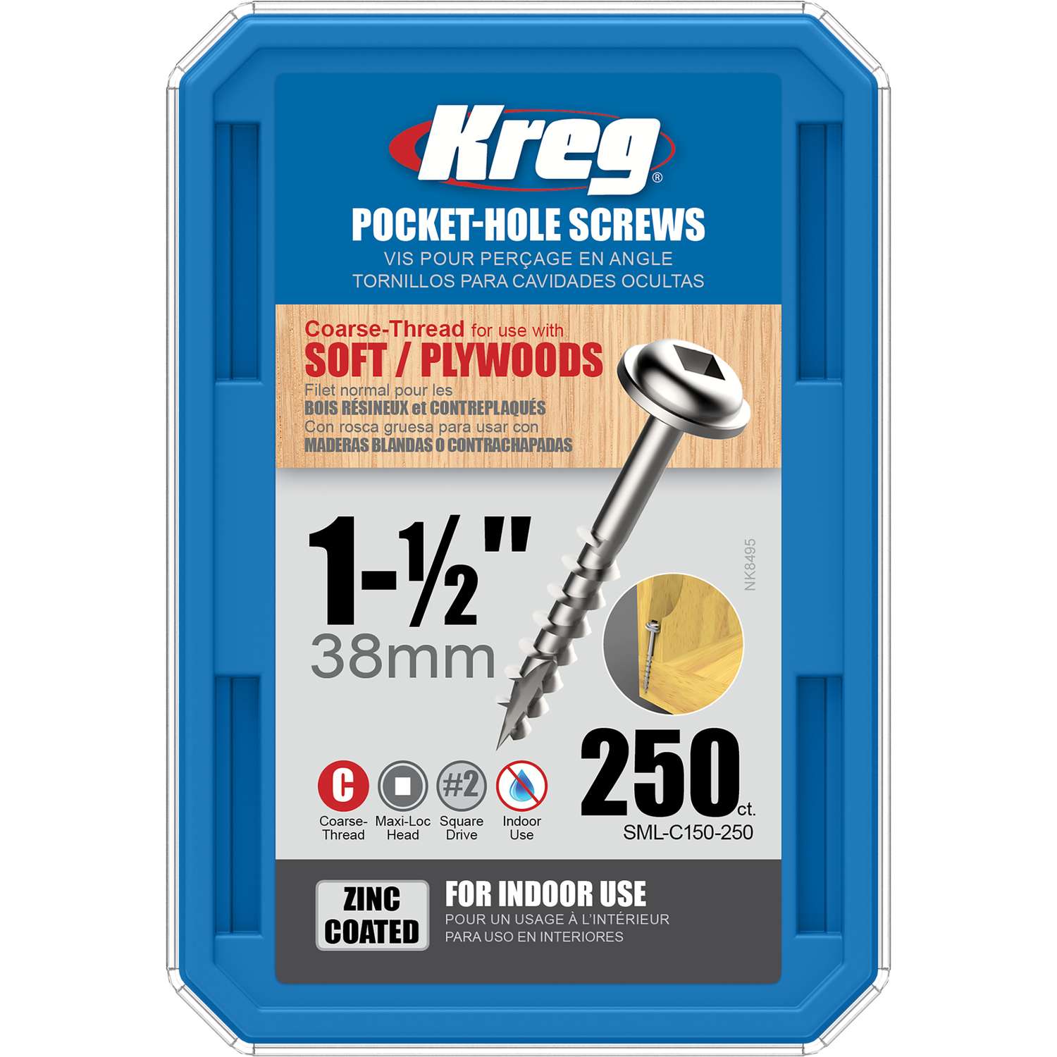 Kreg No. 8 x 11/2 in. L Square ZincPlated PocketHole Screw 250 count