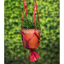 Matr Boomie 23.5 in. H X 6 in. D Terracotta Sari Macrame Hanging Bowl Planter Multicolored