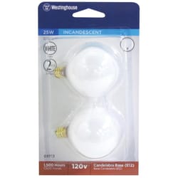 Westinghouse 25 W G16.5 Globe Incandescent Bulb E12 (Candelabra) White 1 pk