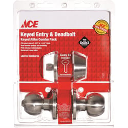 Ace Ball Satin Nickel Deadbolt and Entry Door Knob 1-3/4 in.