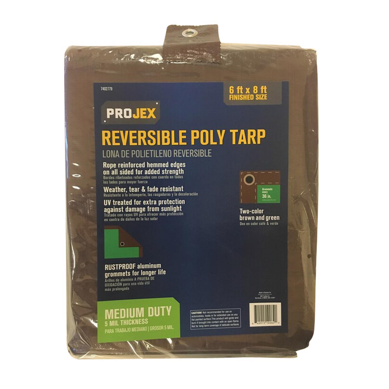 Projex 6 ft. W X 8 ft. L Medium Duty Polyethylene Reversible Tarp  Brown/Green