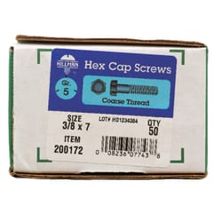 HILLMAN 3/8 in. D X 7 in. L Heat Treated Zinc Steel Hex Head Cap Screw 50 pk