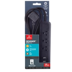 Globe Electric 6 ft. L 3 outlets Power Strip with USB Ports Black 300 J