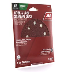 Ace 5 in. Aluminum Oxide Hook and Loop Sanding Disc 60 Grit Coarse 5 pk