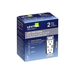 Leviton 15 amps 125 V Type A/C Duplex White Outlet and USB Charger 5-15 R 1 pk