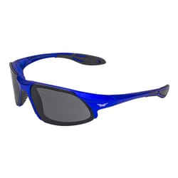 Global Vision Code-8 Metallic Motorcycle Safety Glasses Smoke Lens Blue Frame 1 pk