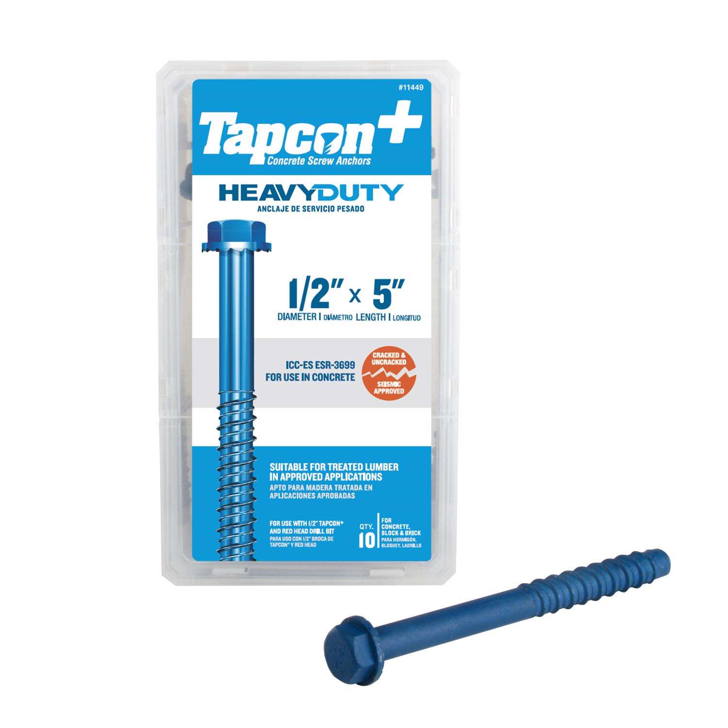 Tapcon 1/2 in. X 5 in. L Hex Drive Hex Washer Head Concrete Screws 10