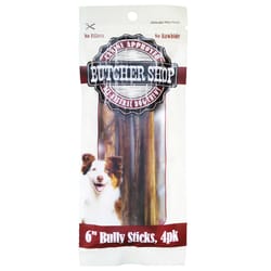 Butcher Shop Natural Bully Stick For Dog 6 in. 4 pk