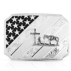 Montana Silversmiths All American Christian Cowboy Black/Silver Belt Buckle