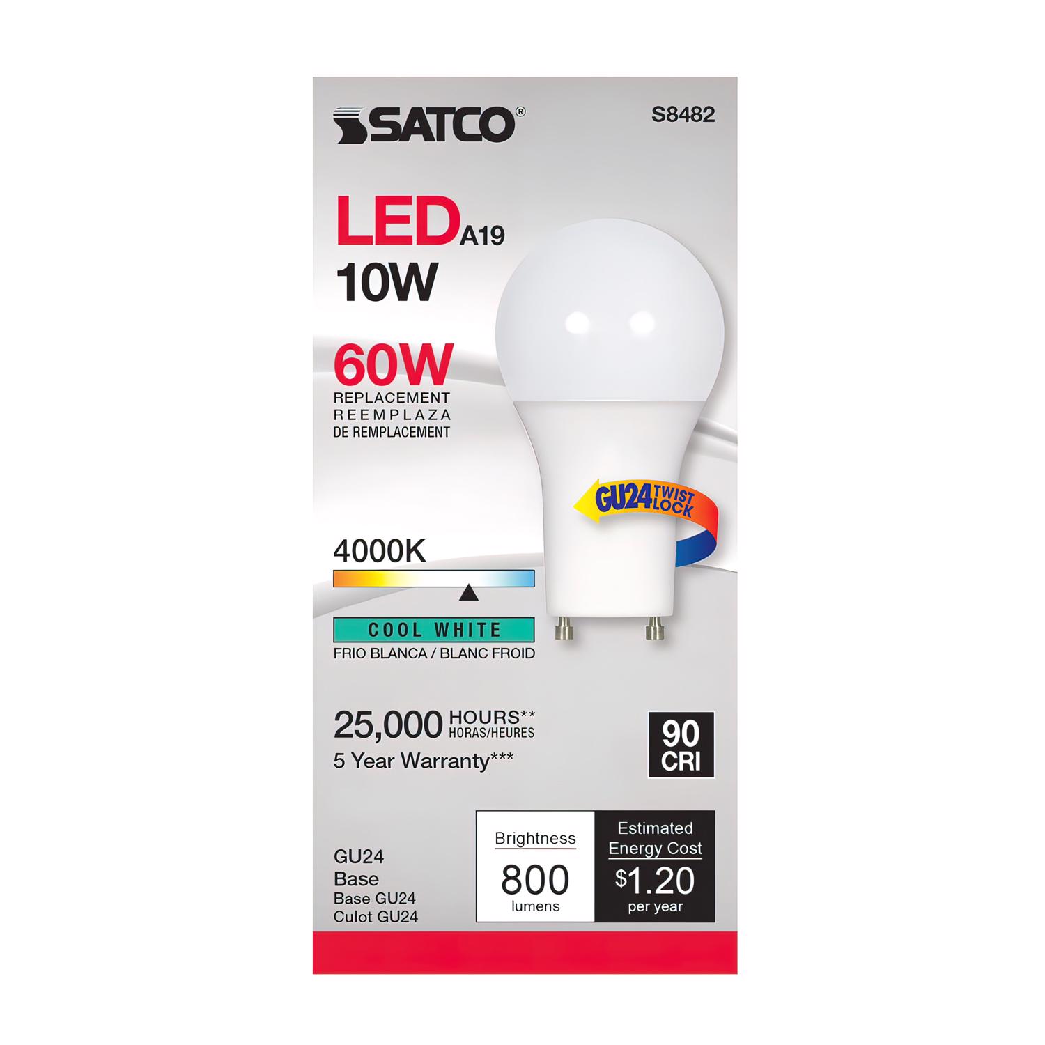 Photos - Light Bulb Satco A19 GU24 LED Bulb Cool White 60 Watt Equivalence 1 pk S8482