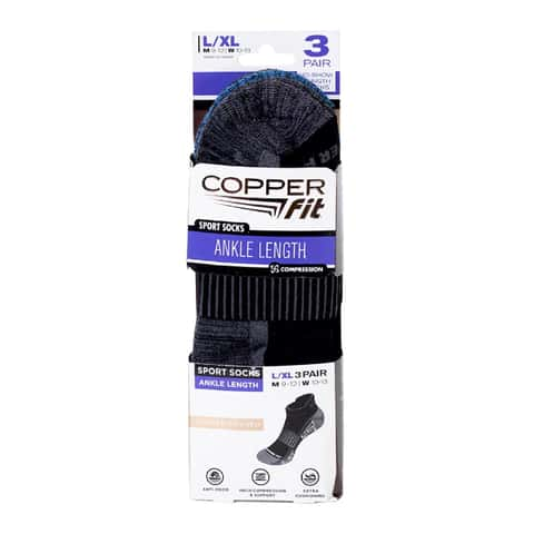 Copper Fit Unisex Sport L/XL Ankle Socks Black - Ace Hardware