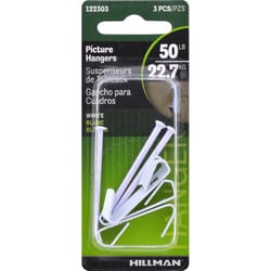 HILLMAN Steel-Plated White Standard Picture Hanger 50 lb 3 pk