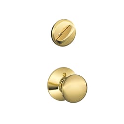 Schlage F Series Plymouth Bright Brass Handleset 1-3/4 in.