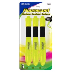 Bazic Products Comfort Grip Neon Color Yellow Chisel Tip Highlighter 3 pk