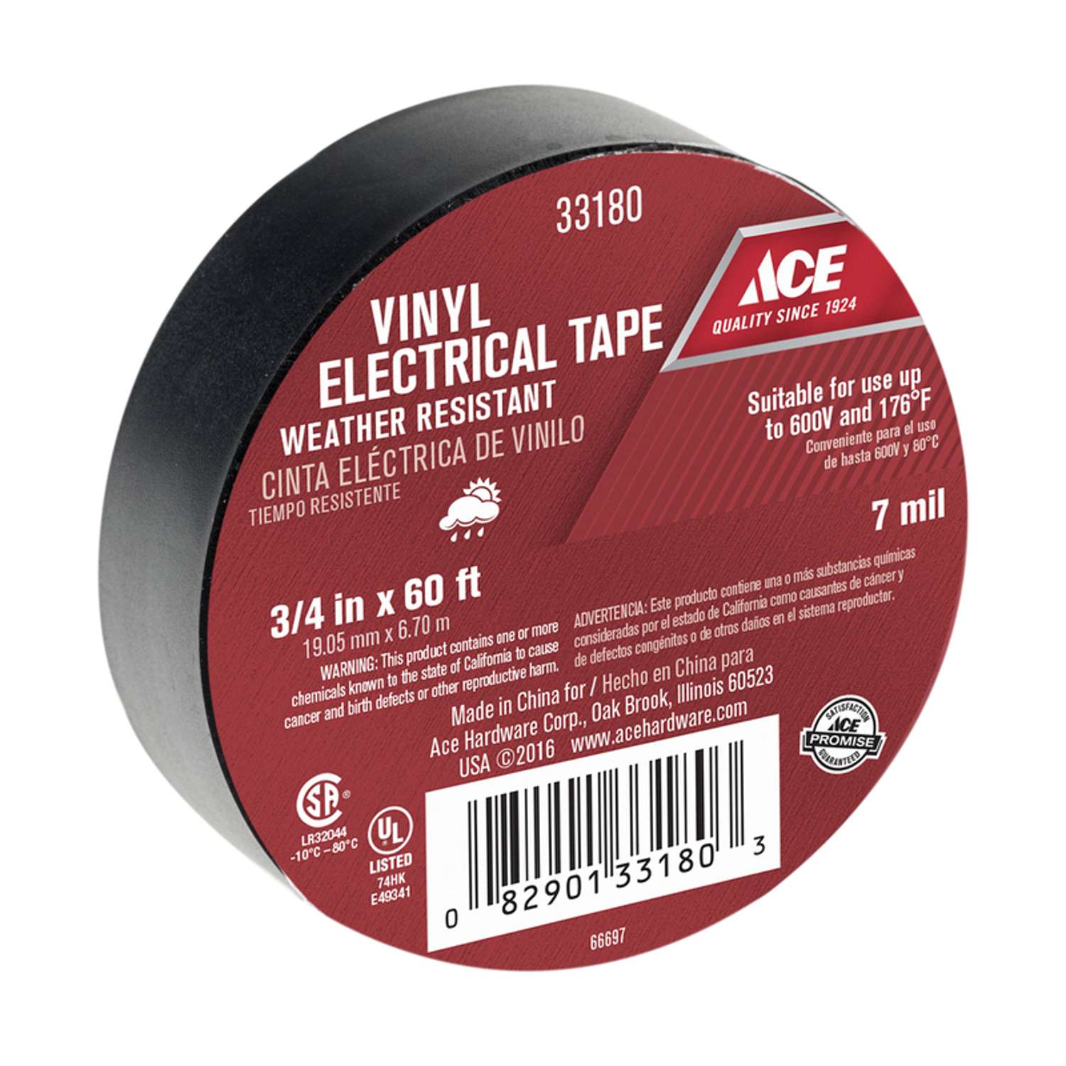 Ace 3/4 in. W X 60 ft. L Black Vinyl Electrical Tape Ace Hardware