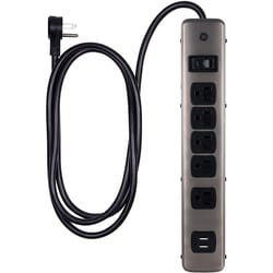 GE 4 ft. L 5 outlets Surge Protector Black 300 J