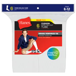 Hanes Fresh IQ Men's Shoe Size 6-12 Over The Calf Socks White