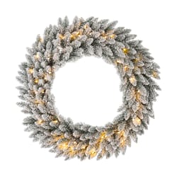 Glitzhome 36 in. D Prelit Warm White Artificial Snow Flocked Wreath