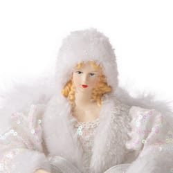 Glitzhome White Angel with Faux Fur Dress Tree Topper 12 in.