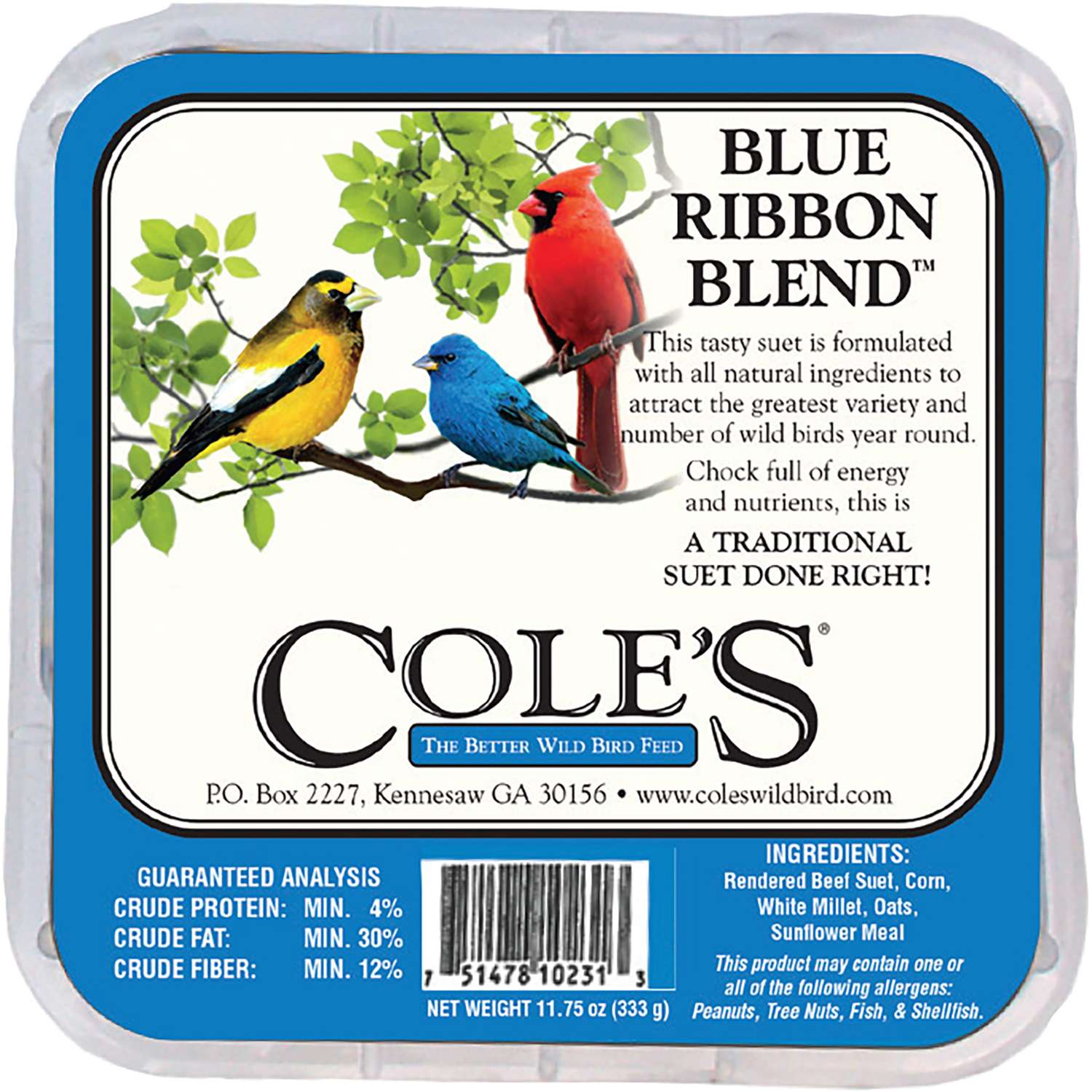 Cole's Blue Ribbon Blend Assorted Species Beef Suet Wild Bird Food 11.