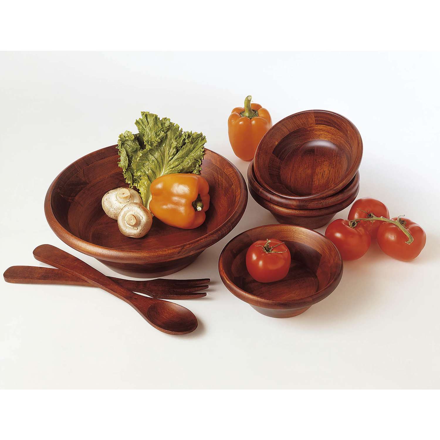 Lipper International Wood Cherry Salad Bowl with Servers 7 pk Ace