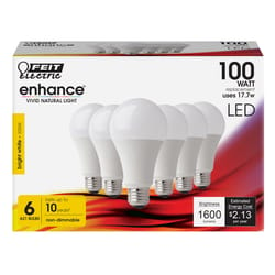 Feit Enhance A19 E26 (Medium) LED Bulb Bright White 100 Watt Equivalence 6 pk