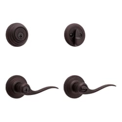 Kwikset SmartKey Tustin Venetian Bronze Entry Lever and Deadbolt Set KW1 1-3/4 in.