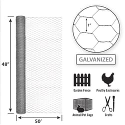 Garden Craft 48 in. H X 50 ft. L Galvanized Steel Poultry Netting 1 in.