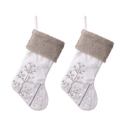 Glitzhome Gray/White Tree and Snowflake Christmas Stocking 0.39 in.