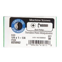 HILLMAN No. 1/4-20 Ga. X 1-1/4 in. L Phillips Oval Head Stainless Steel Machine Screws 50 pk