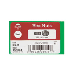 Hillman 3/4 in. Zinc-Plated Steel USS Hex Nut 20 pk