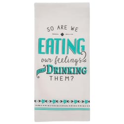 Karma White/Blue Cotton Eating Our Feelings Tea Towel 1 pk