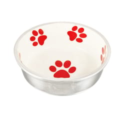Loving Pets Robusto Ivory Dog Paws Aluminum/Ceramic 8 cups Pet Bowl For Dog
