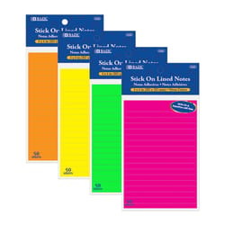 Bazic Products 6 in. W X 4 in. L Assorted Neon Lined Sticky Notes 1 pad