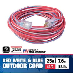 Southwire Wounded Warrior Project Indoor or Outdoor 25 ft. L Blue/Red/White Extension Cord 12/3 SJTW