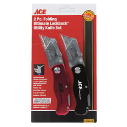 Ace Ultimate Lockback 6 in. Folding Utility Knife Set Black/Red 2 pk