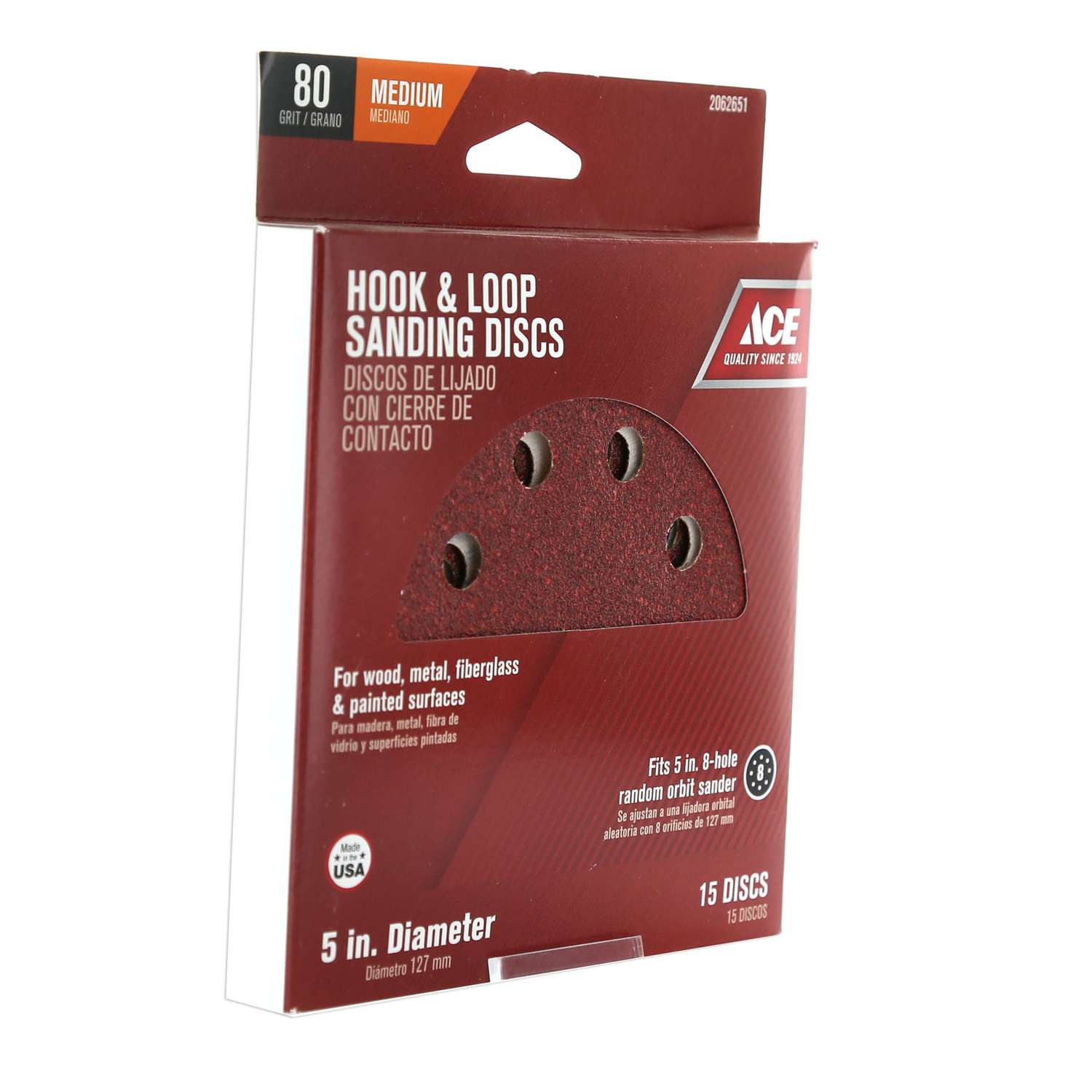 Ace 5 in. Aluminum Oxide Hook and Loop Sanding Disc 80 Grit Medium 15