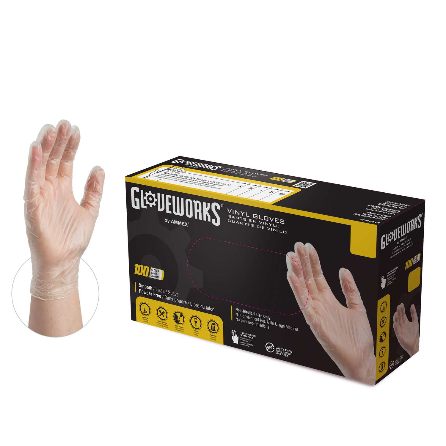 Gloveworks Vinyl Disposable Gloves XLarge Clear Powder Free 100 pk