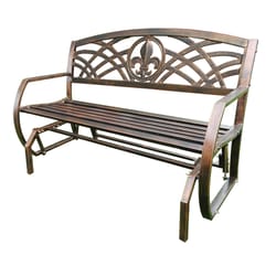 Leigh Country Brown Steel Fleur De Lis Glider Bench 34 in. H X 27 in. L X 51 in. D