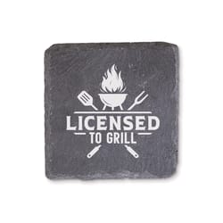 P Graham Dunn Licensed to Grill Gray Stoneware Slate Coaster Set 4 pk