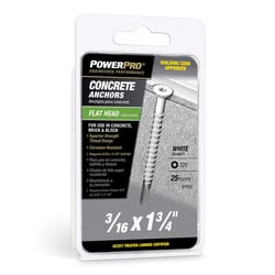 Power Pro 3/16 in. D X 1-3/4 in. L Carbon Steel Flat Head Concrete Screw Anchor 25 pc