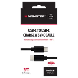 Monster Just Hook It Up Type C to Type C Charge and Sync Cable 3 ft. Black