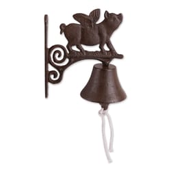 Zingz & Thingz Brown Cast Iron 7.87 in. H Pig with Wings Bell Wall Hanging Decor