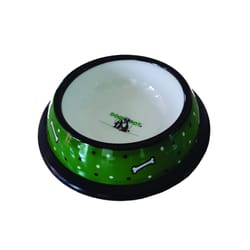 DogiPot White/Green Bones Plastic Pet Bowl For Dog